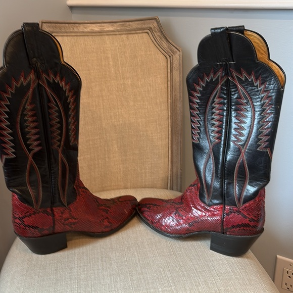 Panhandle Slim Red & Black Snakeskin Cowboy Boots women sz 7 - Picture 5 of 12